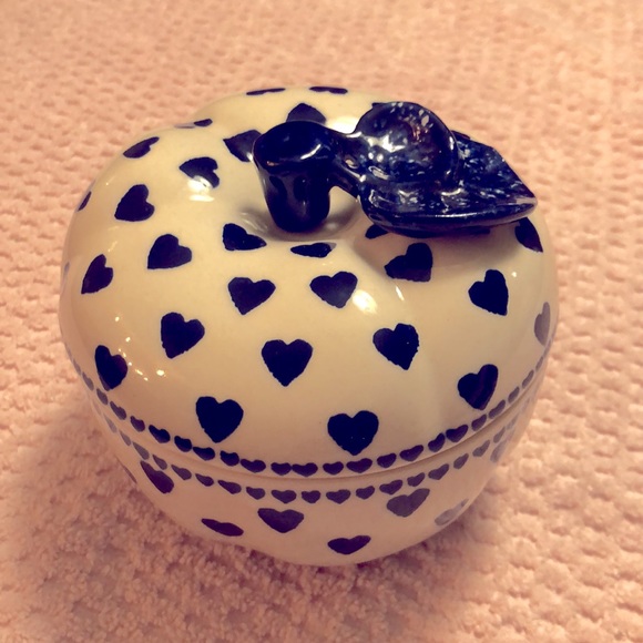 Poland Vintage Boleslawiec Wiza Pottery Apple Baker/Candy Dish w/Blue He… - Picture 1 of 6